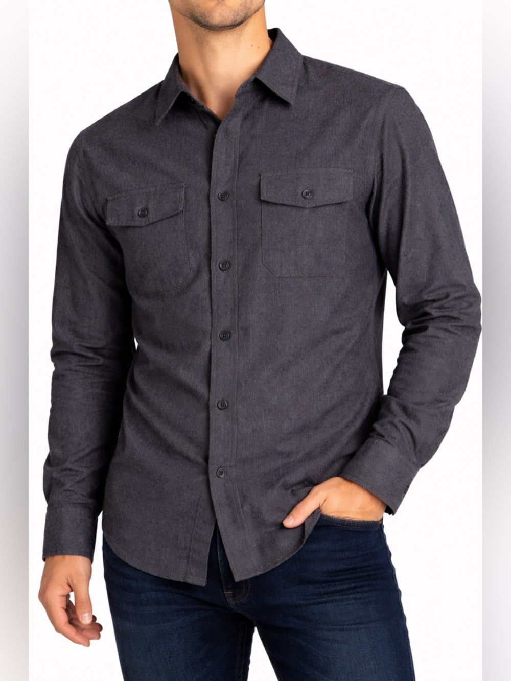 Weston Jon Boucher Dark Gray Chambray Button Front Utility Shirt 2XL